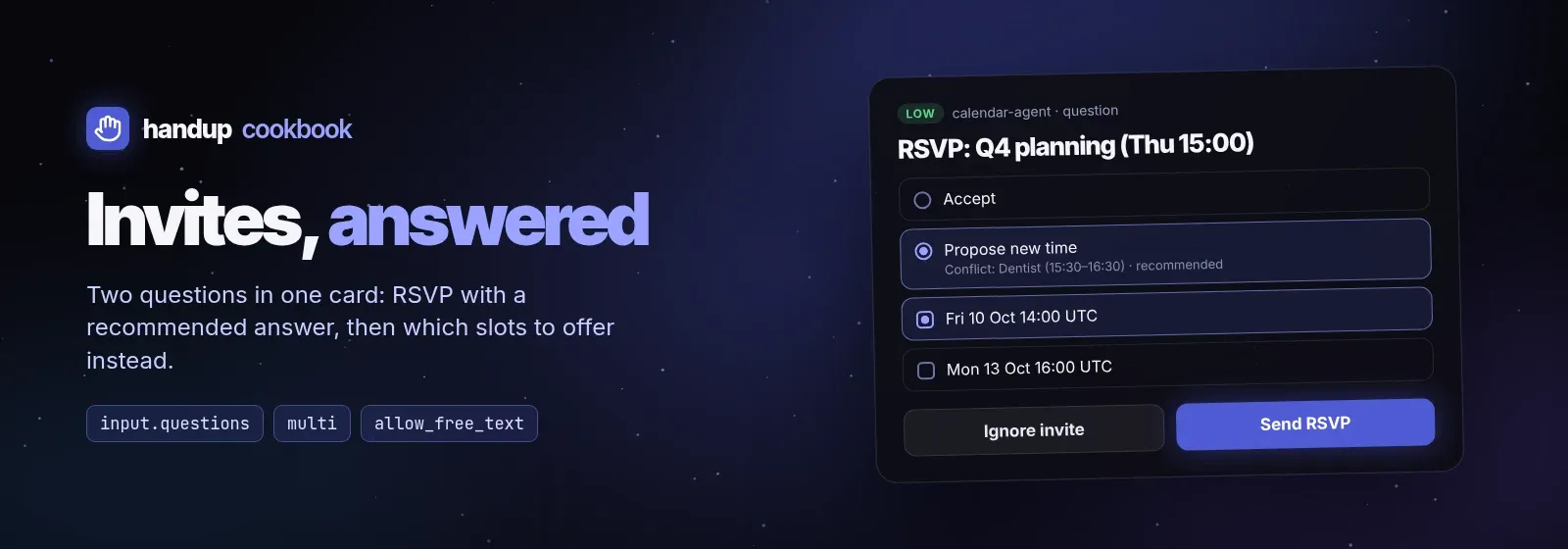Invites, answered: RSVP with a recommended answer and slots to propose